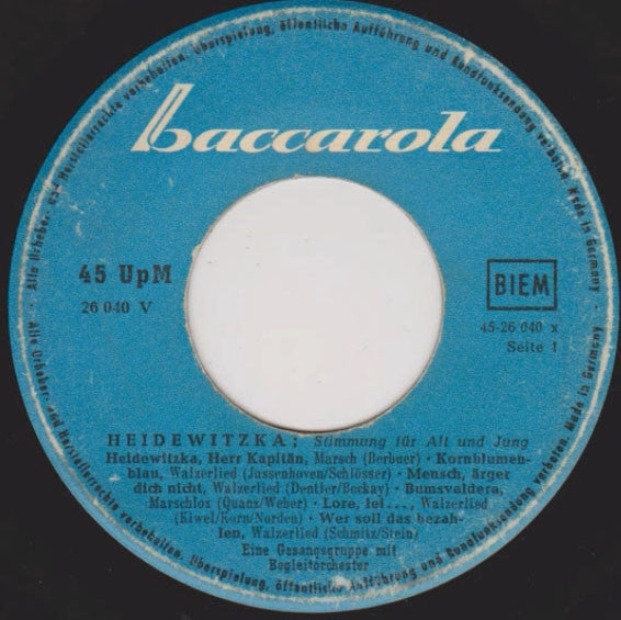 Unknown Artist : Heidewitzka (Stimmung Für Alt Und Jung) (7")