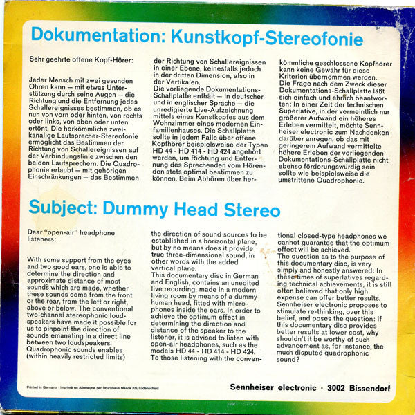 Unknown Artist : Kunstkopf-Stereofonie / Dummy Head Stereo  (7")