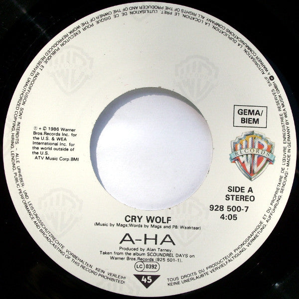 a-ha : Cry Wolf (7", Single)