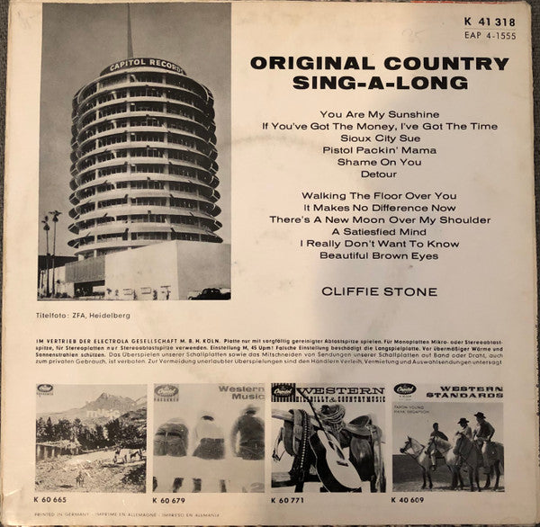 Cliffie Stone : Original Country Sing-A-Long (7", EP)