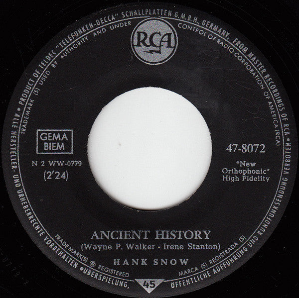 Hank Snow : Ancient History / I've Been Everywhere (7", Single, Mono)