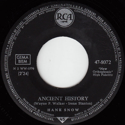 Hank Snow : Ancient History / I've Been Everywhere (7", Single, Mono)