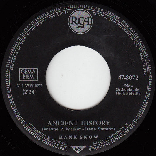 Hank Snow : Ancient History / I've Been Everywhere (7", Single, Mono)