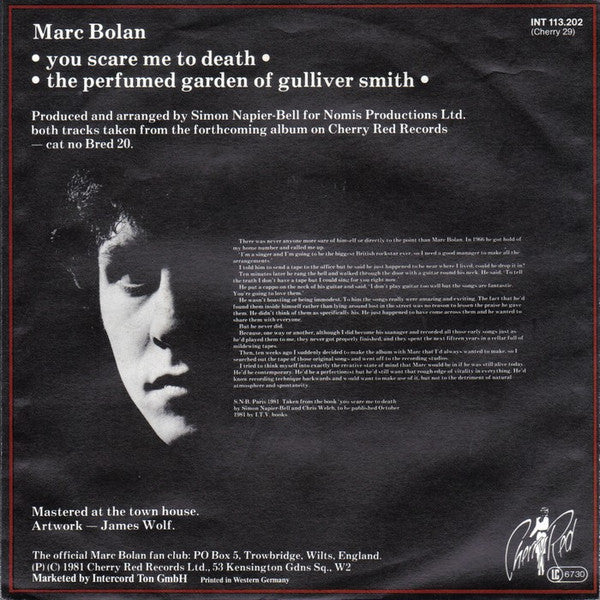 Marc Bolan : You Scare Me To Death (7", Single)