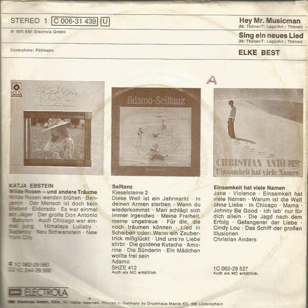 Elke Best : Hey, Mr. Musicman / Sing Ein Neues Lied (7", Single)