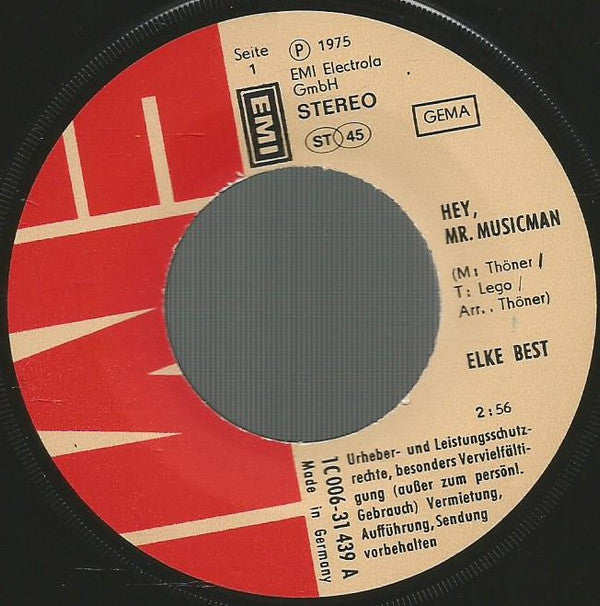 Elke Best : Hey, Mr. Musicman / Sing Ein Neues Lied (7", Single)