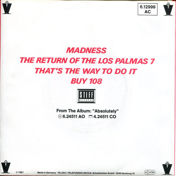 Madness : The Return Of The Los Palmas 7 (7", Single)