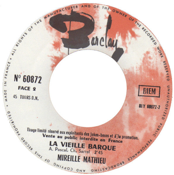 Mireille Mathieu : Quand Fera-T-Il Jour Camarade / La Vieille Barque (7", Single, Ltd, Promo)