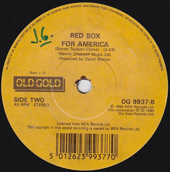 Red Box : Lean On Me (Ah-Li-Ayo) / For America (7", Single)