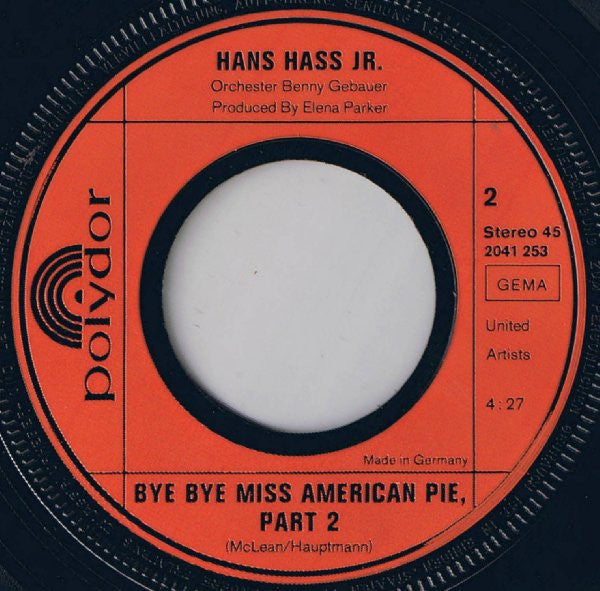 Hans Hass Jr. : American Pie Part 1 And 2 (7", Single)