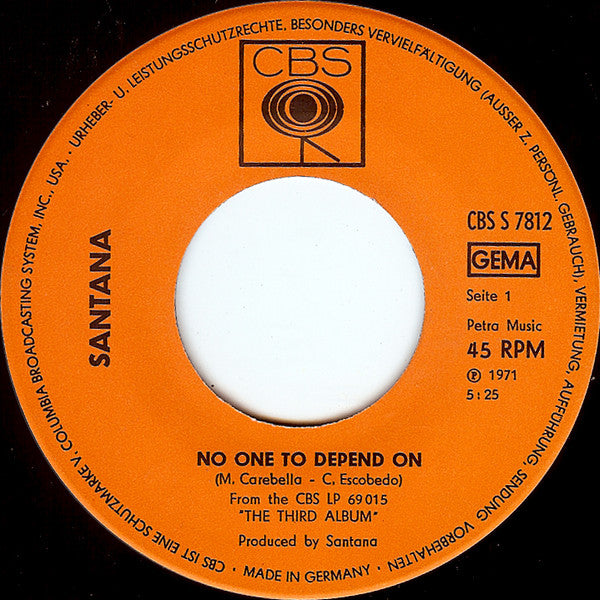 Santana : No One To Depend On / Taboo (7", Single)