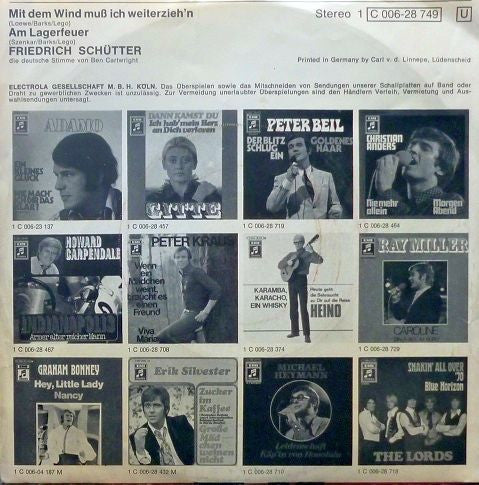 Friedrich Schütter : Mit Dem Wind Muss Ich Weiterzieh'n ("Wandrin' Star" Aus Dem Film >Paint Your Wagon< (Westwärts Zieht Der Wind) - Deutsche Originalaufnahme) (7", Single)