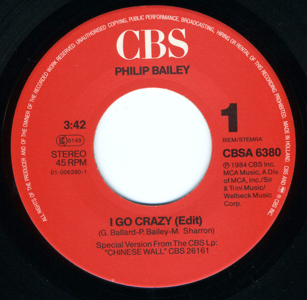Philip Bailey : I Go Crazy (7", Single)