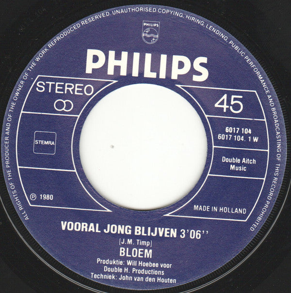 Bloem : Vooral Jong Blijven (7", Single)