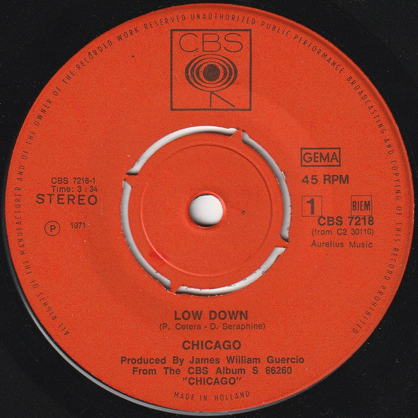 Chicago (2) : Lowdown c/w Loneliness Is Just A Word (7", Single)