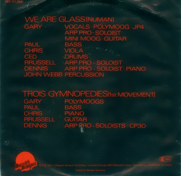 Gary Numan : We Are Glass (7", Single)