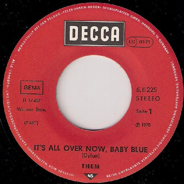 Them (3) : It's All Over Now, Baby Blue / Bad Or Good (7", Single, RE)