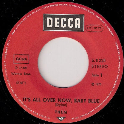 Them (3) : It's All Over Now, Baby Blue / Bad Or Good (7", Single, RE)