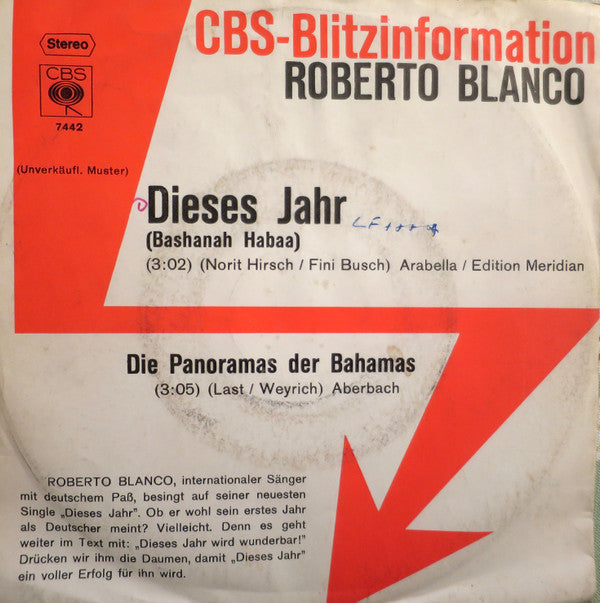 Roberto Blanco : Dieses Jahr / Die Panoramas Der Bahamas (7", Single, Promo)