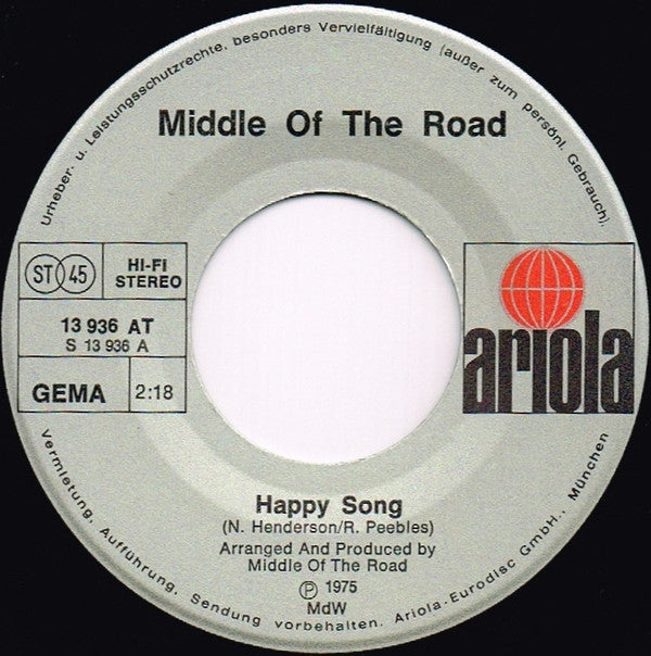 Middle Of The Road : Happy Song (7", Single)