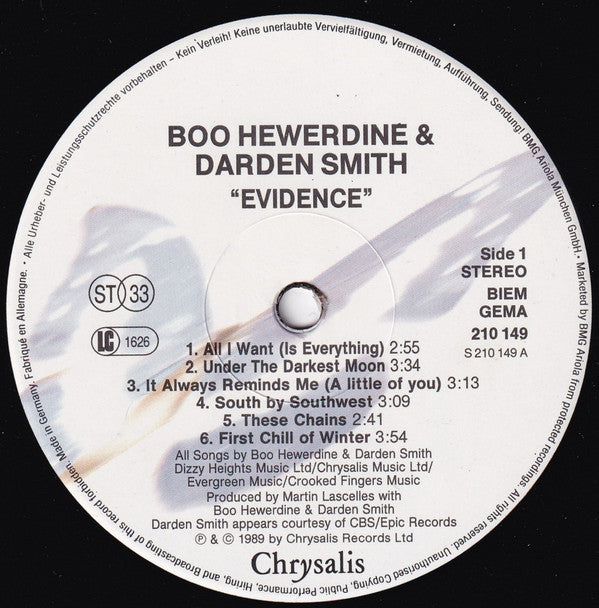 Boo Hewerdine & Darden Smith : Evidence (LP, Album)