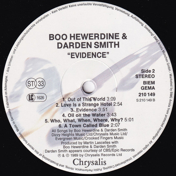 Boo Hewerdine & Darden Smith : Evidence (LP, Album)