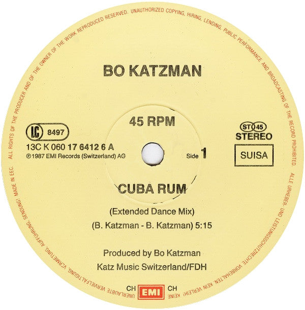 Bo Katzman : Cuba Rum (Extended Summer Dance Mix) (12", Maxi)