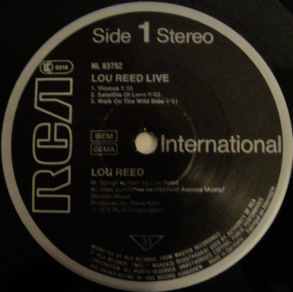Lou Reed : Lou Reed Live (LP, Album, RE)