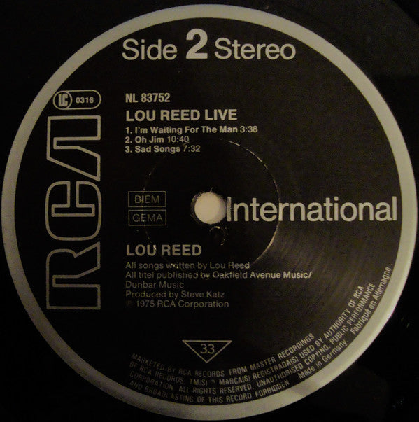 Lou Reed : Lou Reed Live (LP, Album, RE)