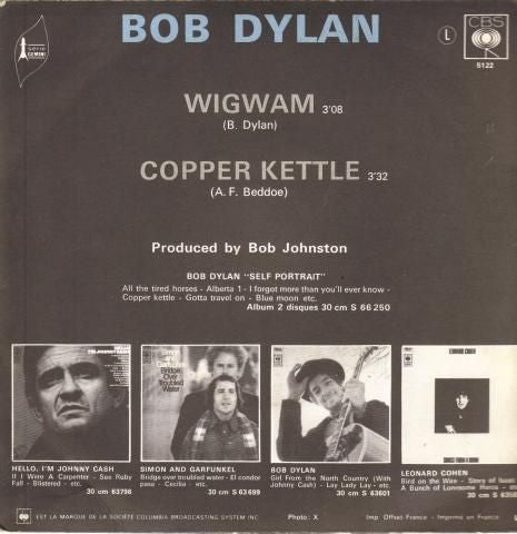Bob Dylan : Wigwam  (7", Single, Mono)