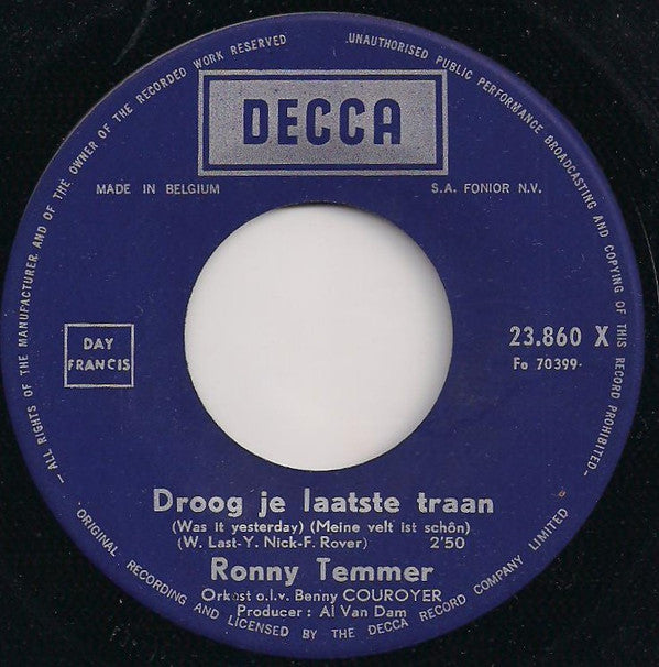 Ronny Temmer : Droog Je Laatste Traan / Sneeuwklokje (7", Single)