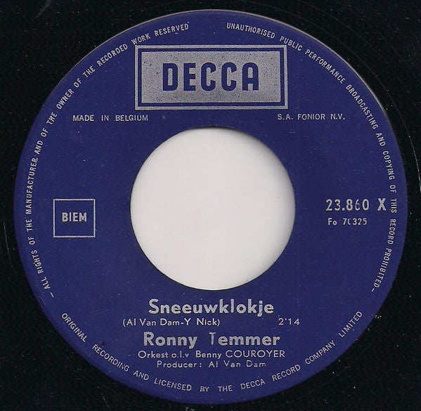Ronny Temmer : Droog Je Laatste Traan / Sneeuwklokje (7", Single)