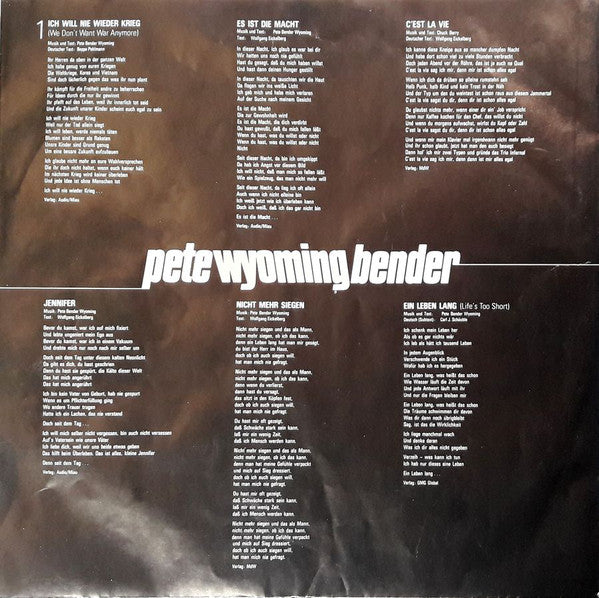 Pete Wyoming Bender : Als Ob Es Gar Nichts Wär (LP, Album)