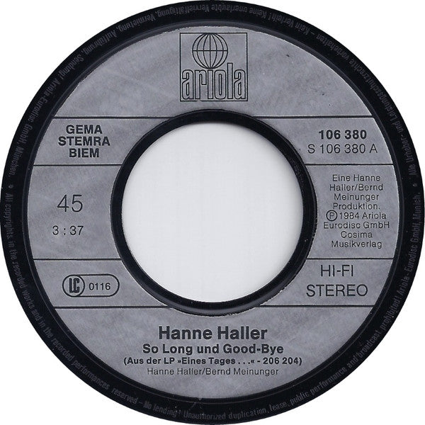 Hanne Haller : So Long Und Good-Bye (7", Single)