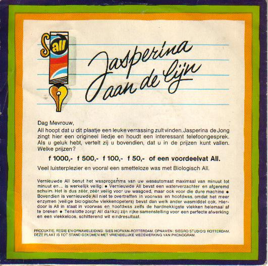 Jasperina De Jong : Jasperina Aan De Lijn (Zang En Conference Van Jasperina De Jong) (Flexi, 7", Single, Mono, Fre)