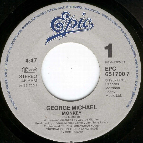 George Michael : Monkey (7", Single, Lar)