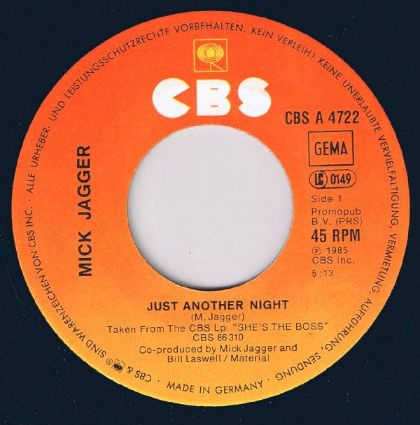 Mick Jagger : Just Another Night (7", Single)