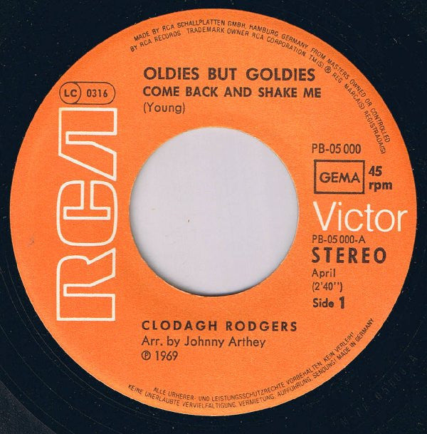 Clodagh Rodgers : Come Back And Shake Me / Jack In The Box (7", Single)