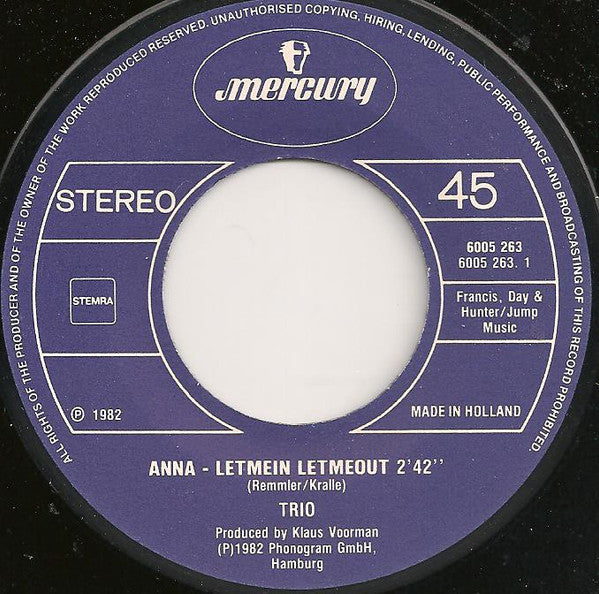 Trio : Anna - Letmein Letmeout (7", Single)