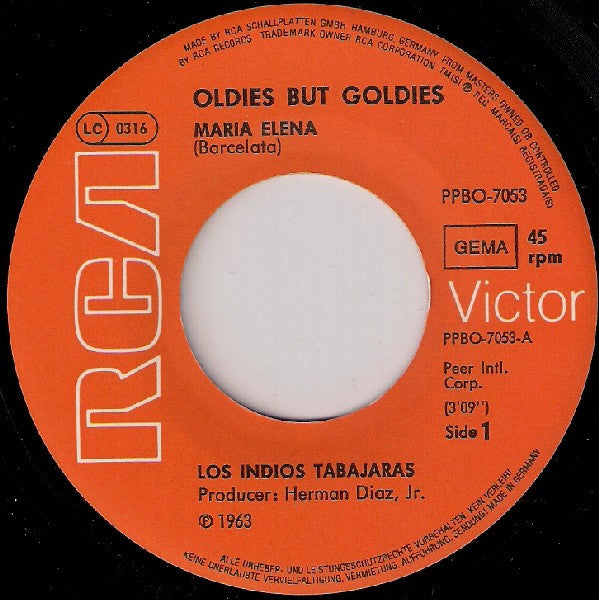 Los Indios Tabajaras : Maria Elena / Always In My Heart (7", Single, Mono)