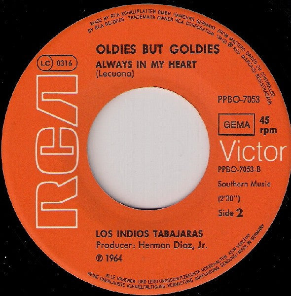Los Indios Tabajaras : Maria Elena / Always In My Heart (7", Single, Mono)