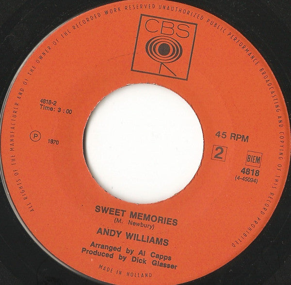 Andy Williams : Can't Help Falling In Love (7", Single)