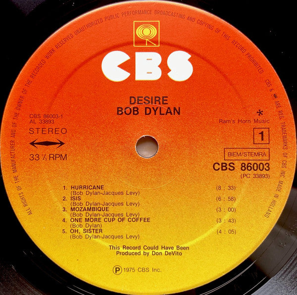 Bob Dylan : Desire (LP, Album)