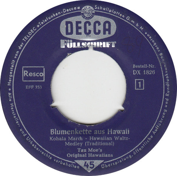 Tau Moe's Original Hawaiians : Blumenkette Aus Hawaii No. 1 (7", EP, Mono)