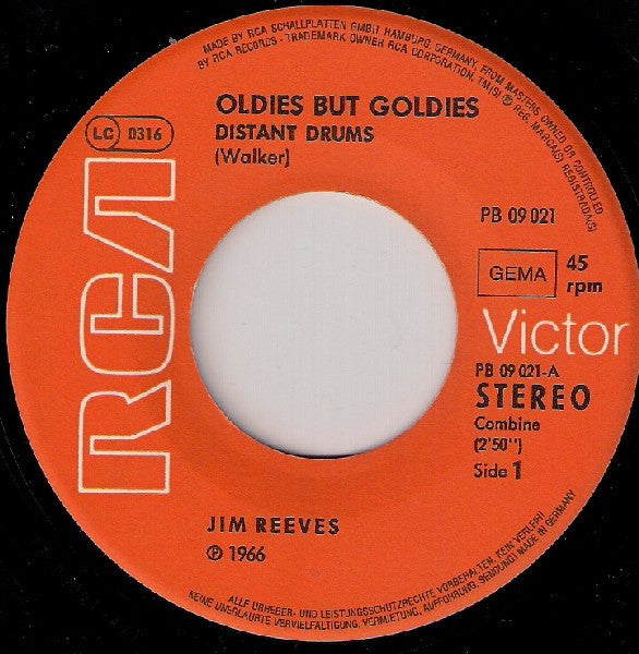 Jim Reeves : Distant Drums / Adios Amigo (7")