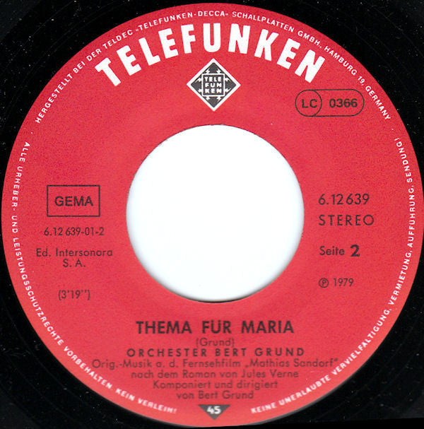 Bert Grund Und Sein Orchester : Mathias Sandorf-Thema (Original-Musik Aus Dem Fernsehfilm "Mathias Sandorf" Nach Dem Roman Von Jules Vernes) (7", Single)