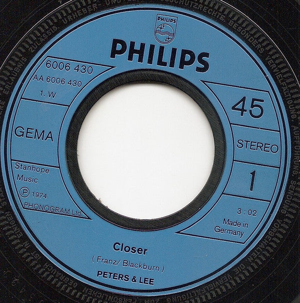 Peters & Lee : Closer (7", Single)