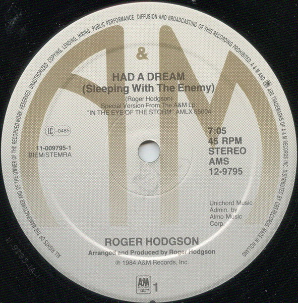 Roger Hodgson : Had A Dream (Sleeping With The Enemy) (Long Version) (12", Maxi)