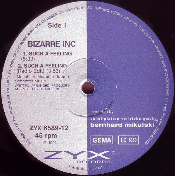 Bizarre Inc : Such A Feeling (12", Maxi)