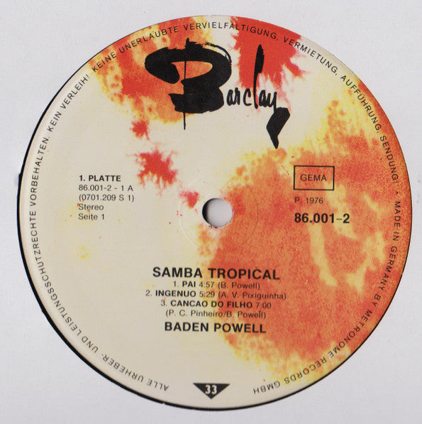 Baden Powell : Samba Tropical (2xLP, Comp, Gat)